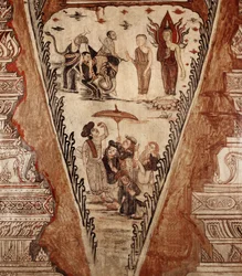 (detail) van een muurschildering - Boeddha verwart de ketters, 1734